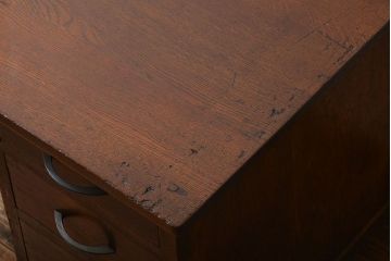 アンティーク家具　和製アンティーク　古いナラ材のシンプルなデスク(片袖机)