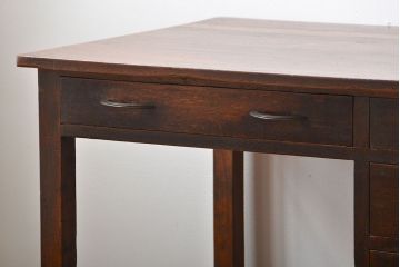 アンティーク家具　和製アンティーク　古いナラ材のシンプルなデスク(片袖机)