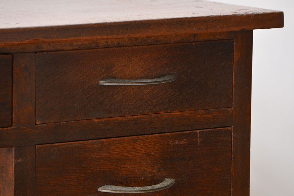 アンティーク家具　和製アンティーク　古いナラ材のシンプルなデスク(片袖机)