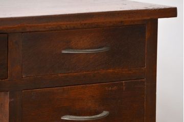 アンティーク家具　和製アンティーク　古いナラ材のシンプルなデスク(片袖机)