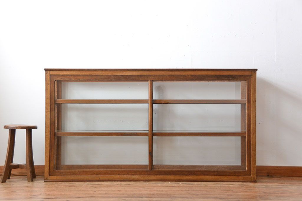 レトロ家具　アンティーク　古いナラ材のレトロでおしゃれなガラスケース(ショーケース)