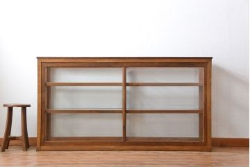レトロ家具　アンティーク　古いナラ材のレトロでおしゃれなガラスケース(ショーケース)