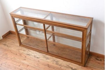 レトロ家具　アンティーク　古いナラ材のレトロでおしゃれなガラスケース(ショーケース)