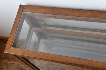 レトロ家具　アンティーク　古いナラ材のレトロでおしゃれなガラスケース(ショーケース)