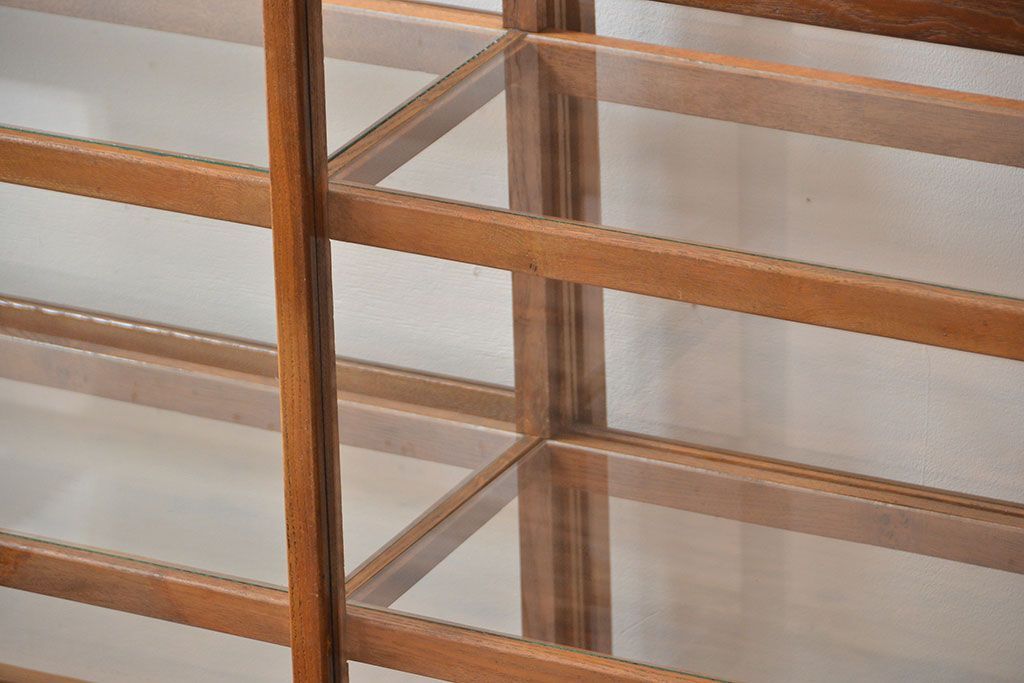 レトロ家具　アンティーク　古いナラ材のレトロでおしゃれなガラスケース(ショーケース)