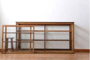 レトロ家具　アンティーク　古いナラ材のレトロでおしゃれなガラスケース(ショーケース)
