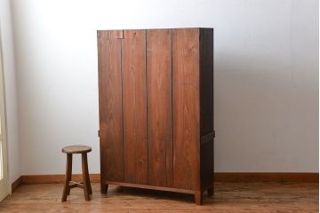 アンティーク家具　和製アンティーク　引き戸・引き出し付き!変わり型木製パタパタ下駄箱