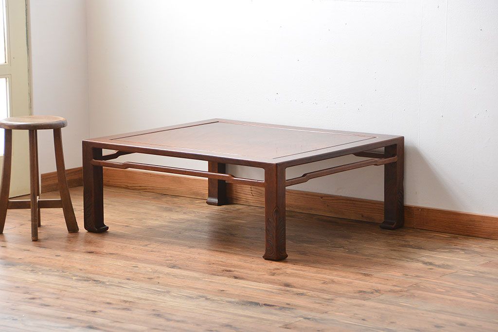 アンティーク家具　古民具・骨董　欅材の玉杢が美しい高級座卓