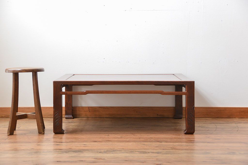 アンティーク家具　古民具・骨董　欅材の玉杢が美しい高級座卓