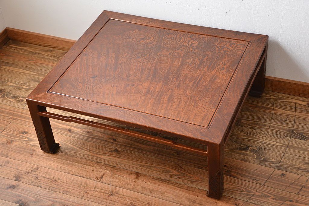 アンティーク家具　古民具・骨董　欅材の玉杢が美しい高級座卓