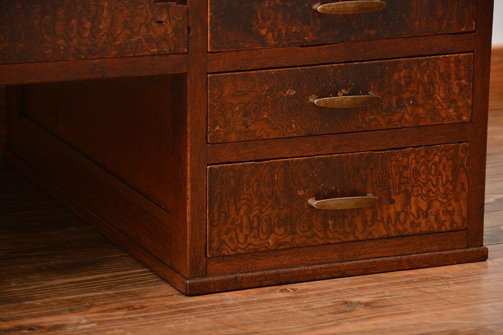 古家具アンティーク品◾️両袖 引き出し4杯 昔の古い文机 木製文机 片袖4引き出し付き 茶色 文机 アンティーク 書斎机