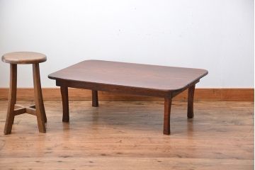 レトロ家具　昭和レトロ　古い木の長方形角ちゃぶ台