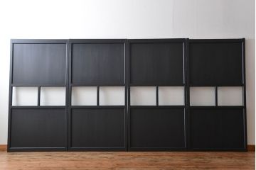 古民具・骨董　モールガラス入り!モダンなブラックペイント帯戸4枚セット(ガラス帯戸)