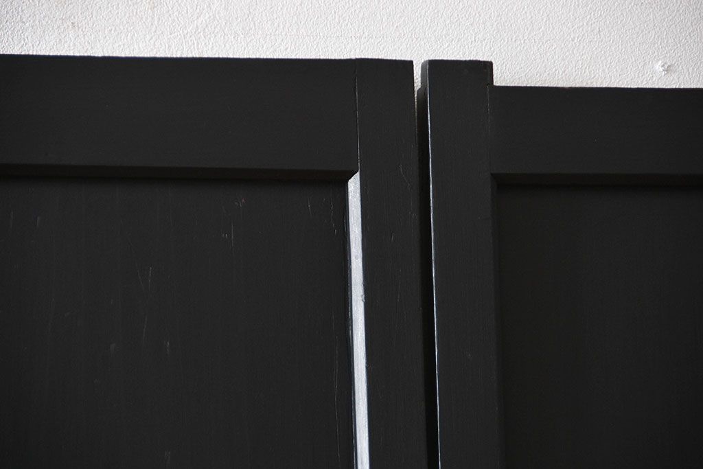 古民具・骨董　モールガラス入り!モダンなブラックペイント帯戸4枚セット(ガラス帯戸)