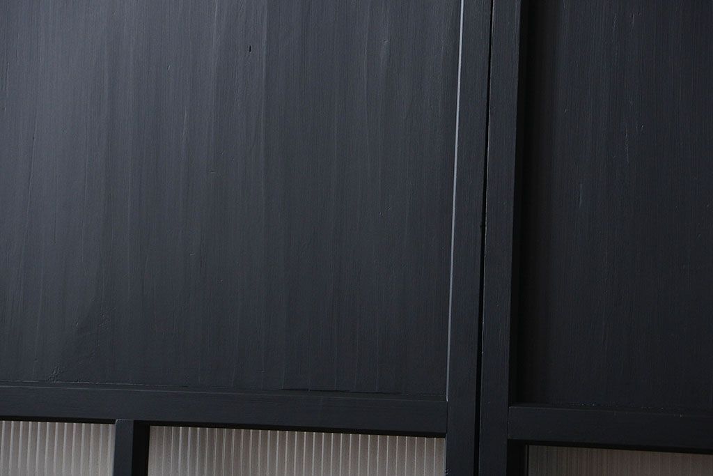 古民具・骨董　モールガラス入り!モダンなブラックペイント帯戸4枚セット(ガラス帯戸)