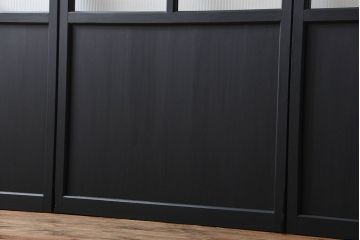 古民具・骨董　モールガラス入り!モダンなブラックペイント帯戸4枚セット(ガラス帯戸)