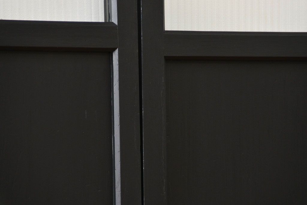 古民具・骨董　モールガラス入り!モダンなブラックペイント帯戸4枚セット(ガラス帯戸)