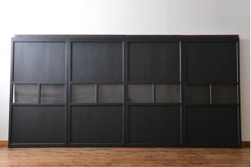 古民具・骨董　モールガラス入り!モダンなブラックペイント帯戸4枚セット(ガラス帯戸)