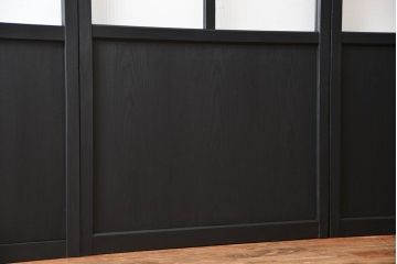 古民具・骨董　モールガラス入り!モダンなブラックペイント帯戸4枚セット(ガラス帯戸)