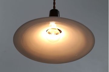 和製アンティーク　昭和レトロな白いガラス平笠照明2個セット(2)