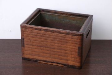 アンティーク雑貨　古民具・骨董　黒柿材と桐材の小さなアンティーク小物入れ(火鉢)