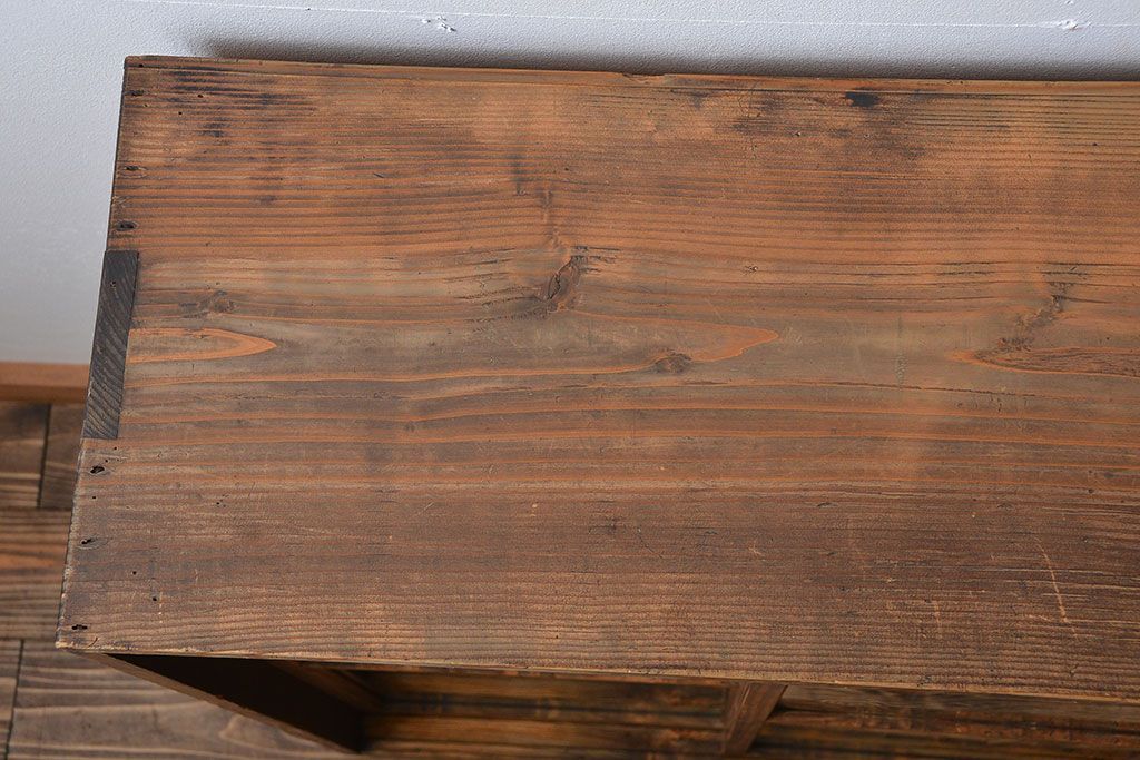 アンティーク家具　和製アンティーク　古い木製の木味の良いガラス引き戸収納棚