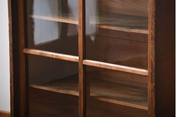 アンティーク家具　和製アンティーク　古い木製の木味の良いガラス引き戸収納棚