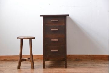 アンティーク家具　和製アンティーク　古い木製のデスクサイドキャビネット(4杯引き出し)