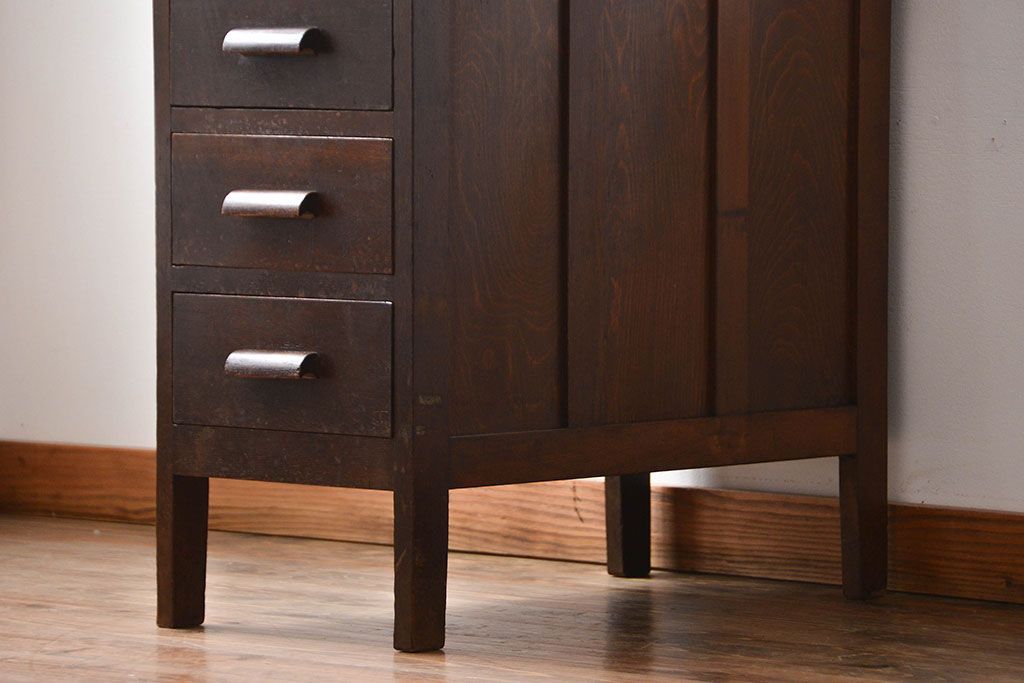 アンティーク家具　和製アンティーク　古い木製のデスクサイドキャビネット(4杯引き出し)