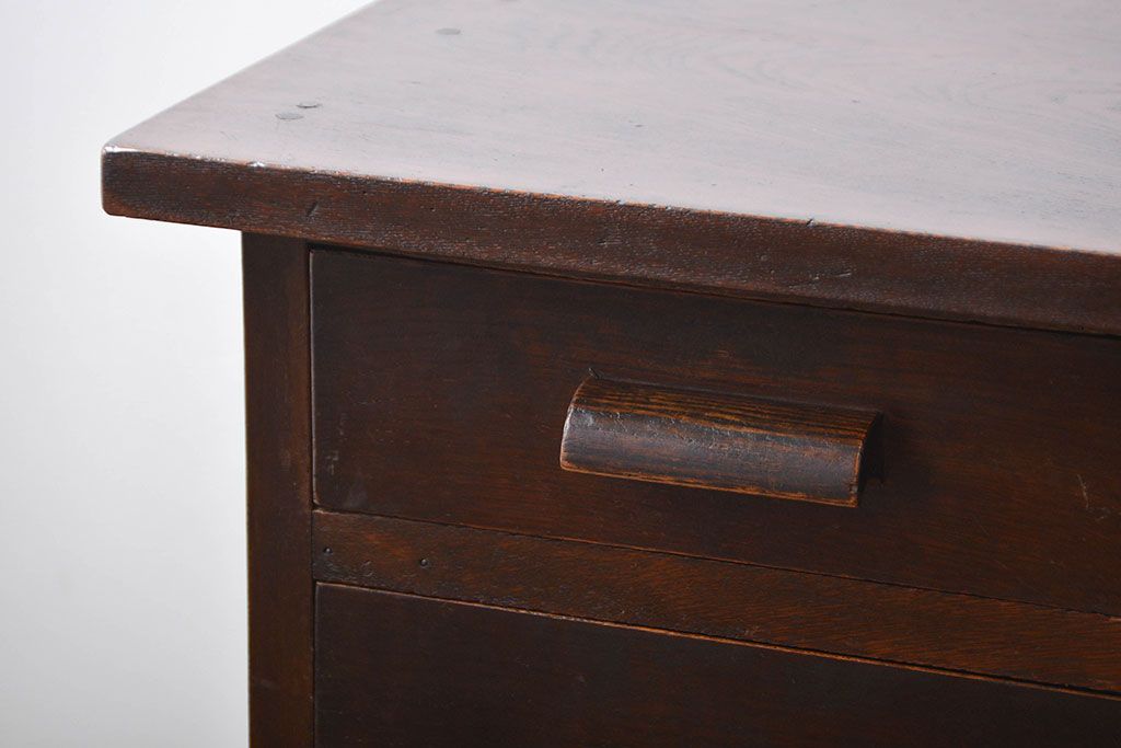 アンティーク家具　和製アンティーク　古い木製のデスクサイドキャビネット(4杯引き出し)