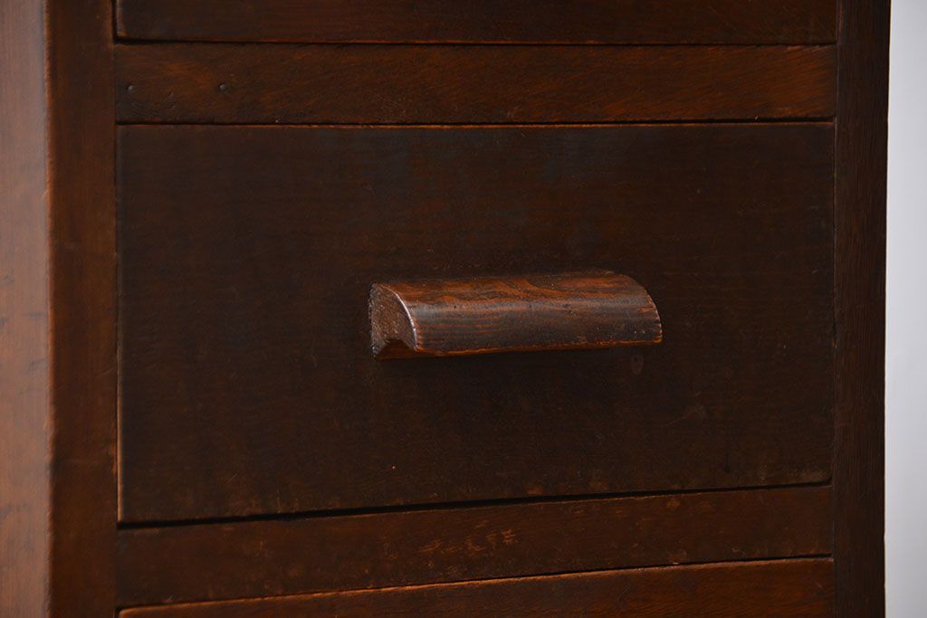 アンティーク家具　和製アンティーク　古い木製のデスクサイドキャビネット(4杯引き出し)