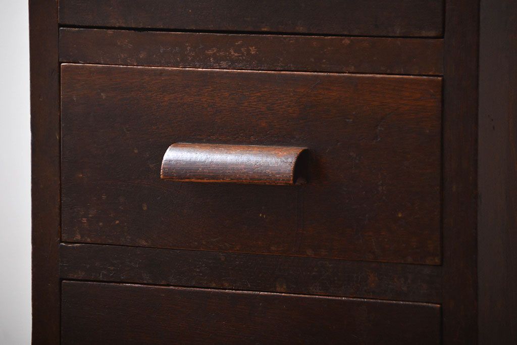 アンティーク家具　和製アンティーク　古い木製のデスクサイドキャビネット(4杯引き出し)