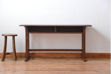 レトロ家具　昭和レトロ　古い学校の木製アンティークデスク(平机)