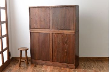 アンティーク家具　アンティーク　古い木の2段重ね高級パタパタ収納棚(下駄箱)