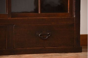 アンティーク家具　和製アンティーク　特大サイズ!4枚引き戸付き3分割収納棚