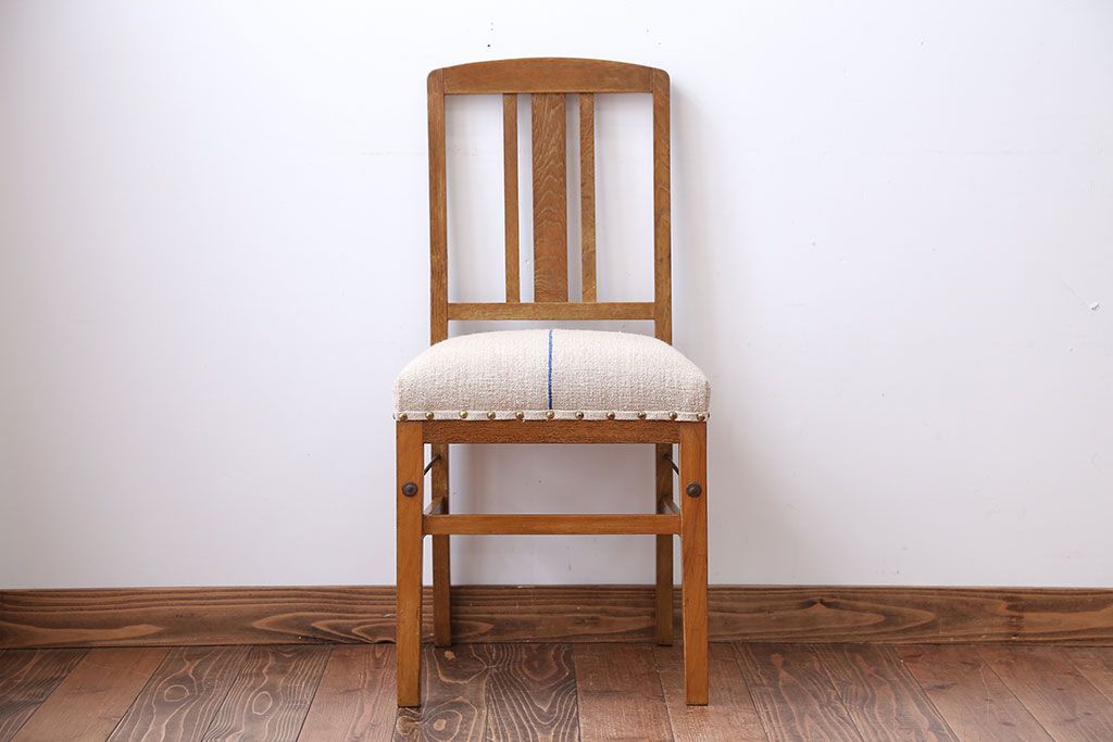 アンティーク家具　和製アンティーク　アンティークリネン座面のシンプルでナチュラルなダイニングチェア(1)