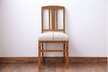 アンティーク家具　和製アンティーク　アンティークリネン座面のシンプルでナチュラルなダイニングチェア(1)