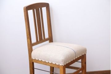 アンティーク家具　和製アンティーク　アンティークリネン座面のシンプルでナチュラルなダイニングチェア(1)