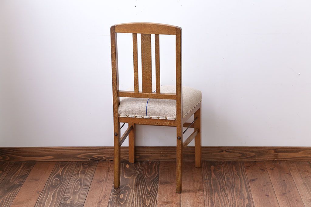 アンティーク家具　和製アンティーク　アンティークリネン座面のシンプルでナチュラルなダイニングチェア(1)