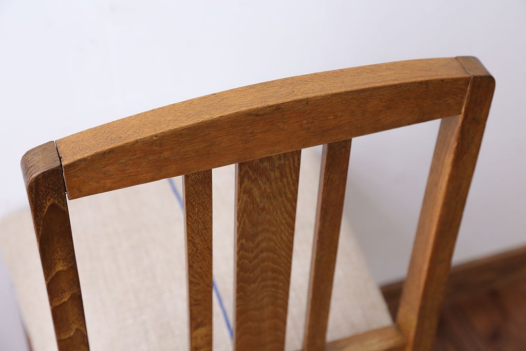 アンティーク家具　和製アンティーク　アンティークリネン座面のシンプルでナチュラルなダイニングチェア(1)