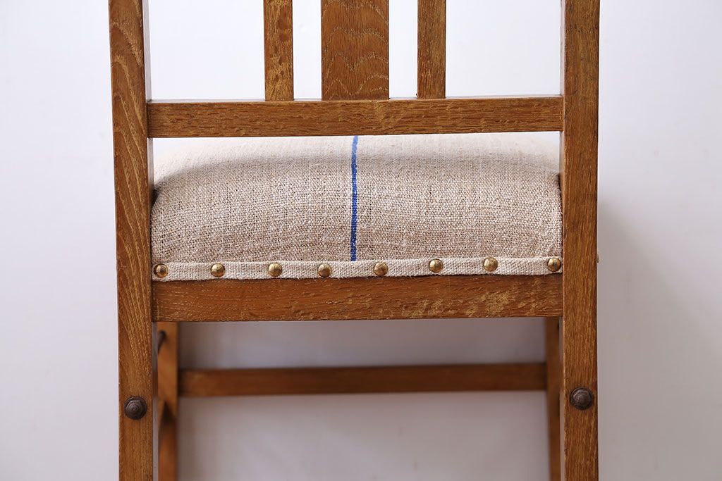 アンティーク家具　和製アンティーク　アンティークリネン座面のシンプルでナチュラルなダイニングチェア(1)