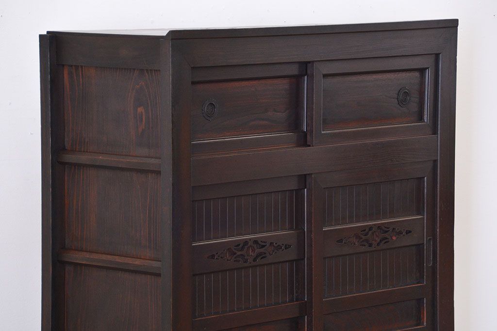 アンティーク家具　古民具・骨董　鉄脚付きアンティーク三尺水屋箪笥