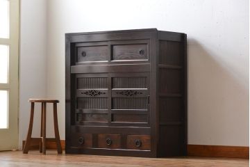 アンティーク家具　古民具・骨董　鉄脚付きアンティーク三尺水屋箪笥