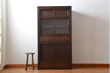 アンティーク家具　古民具・骨董　ガラス引き戸付き!シンプルなアンティーク水屋箪笥