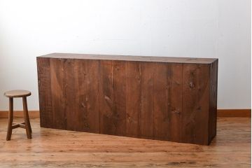 アンティーク家具　和製アンティーク　4枚引き戸付き!古い木製のガラス引き戸収納棚