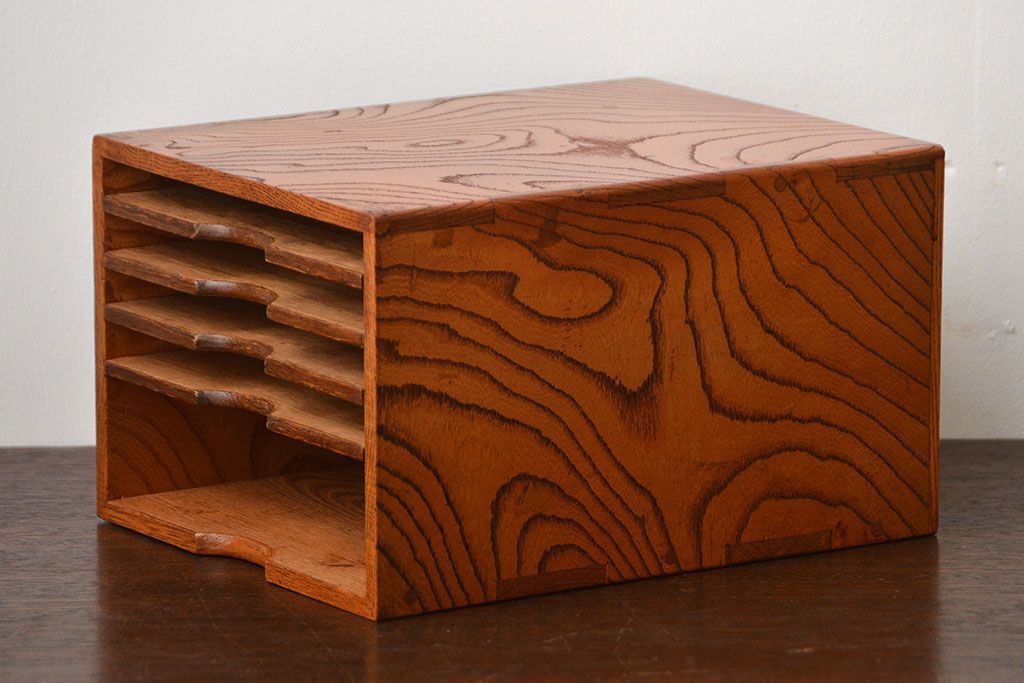 アンティーク家具　和製アンティーク　古い欅材の小さな書類ケース(2)