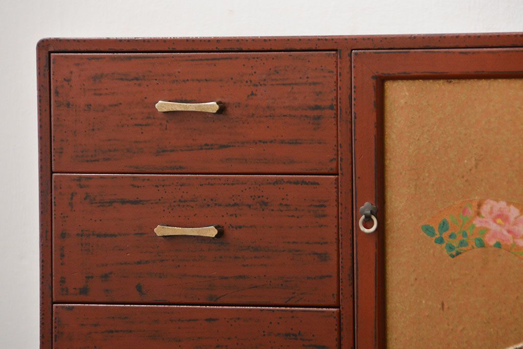 レトロ家具　昭和レトロ　古い木製の小さな戸棚付き小引き出し