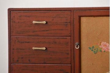 レトロ家具　昭和レトロ　古い木製の小さな戸棚付き小引き出し