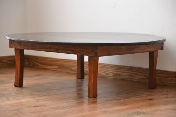 アンティーク家具　和モダンスタイル　天板ブラック塗装!古い木製の丸ちゃぶ台