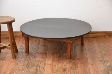 アンティーク家具　和モダンスタイル　天板ブラック塗装!古い木製の丸ちゃぶ台
